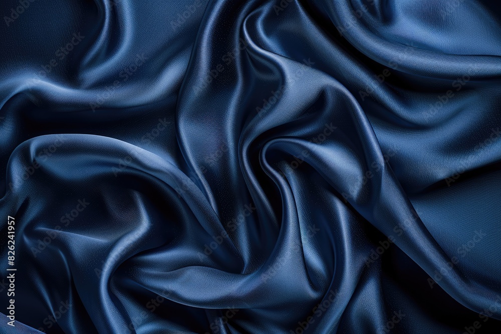 A blue fabric with a pattern of waves. The fabric is very smooth and shiny