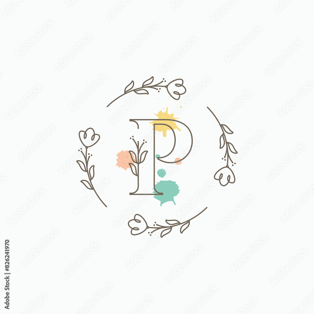 letter p flower minimalist coloring logo design vector