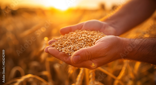 wheat grains in a farmer hands 