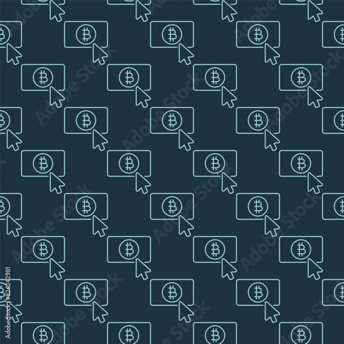 Mouse click on Bitcoin button vector Crypto Currency seamless pattern in thin line style