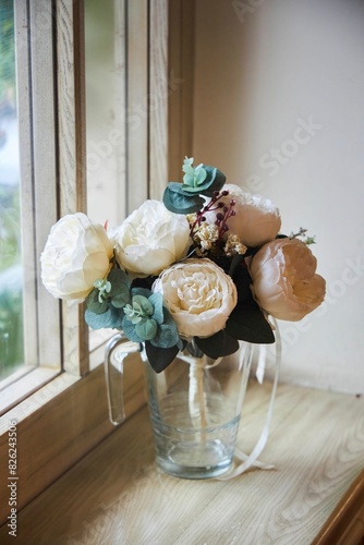Decor for a wedding or engagement party. Wedding bouquet in a vase