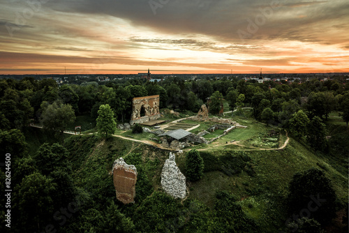 sunset over the cultural heritage of Estonia in Viljandi Lossimäed photo