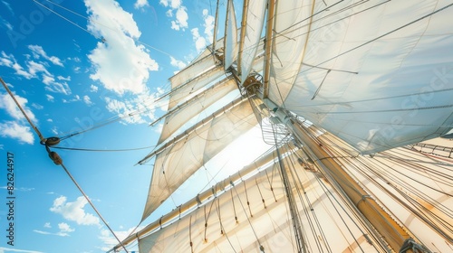 Looking up view of sail cloth of a sailing boat photo