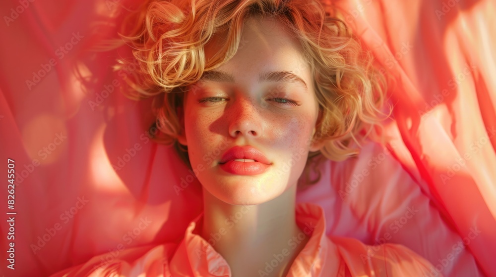 Blonde Coiffure. Beautiful Model Girl with Short Curly Hair in Bright Colors Blonde Coiffure. Beautiful Model Girl with Short Curly Hair in Bright Colors