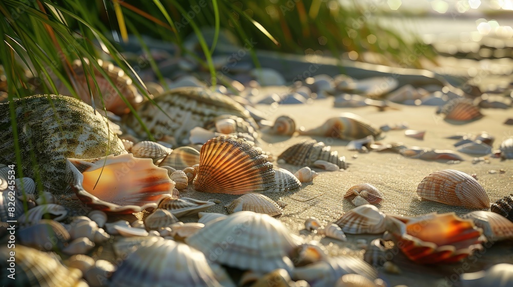 Fototapeta premium Seaside area with seashells