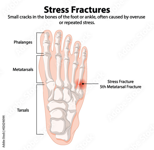 Illustration of foot bones with stress fracture