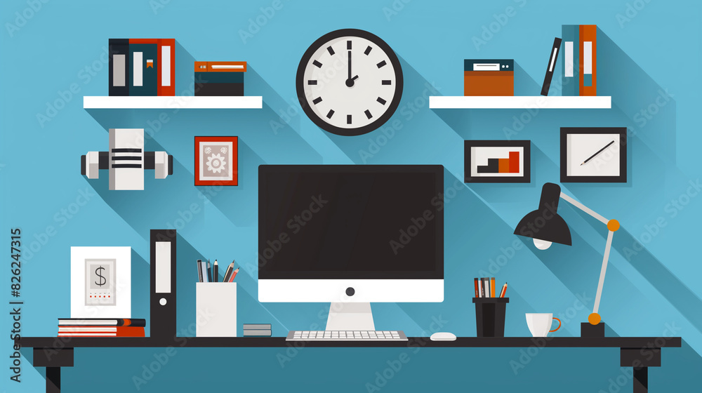 workplace with computer monitor without people with office items workplace with computer monitor without people with office items