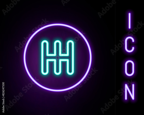 Glowing neon line Gear shifter icon isolated on black background. Transmission icon. Colorful outline concept. Vector