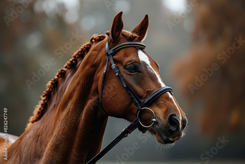 Majestic Chestnut Horse with White Blaze on Forehead