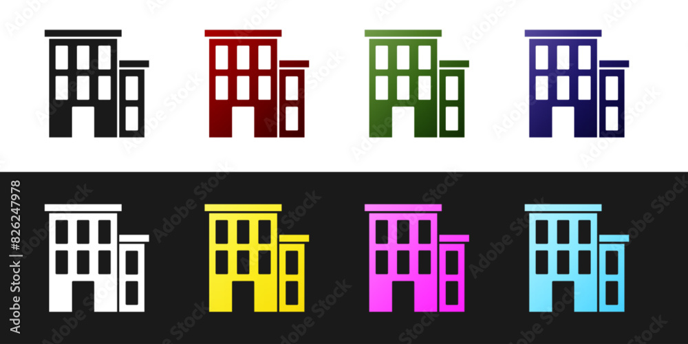 Set House icon isolated on black and white background. Home symbol. Vector