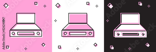 Set Kitchen extractor fan icon isolated on pink and white, black background. Cooker hood. Kitchen exhaust. Household appliance. Vector