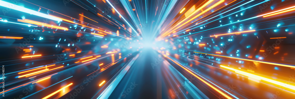 Fototapeta premium Futuristic Corridor with Intense Orange and Blue Lights