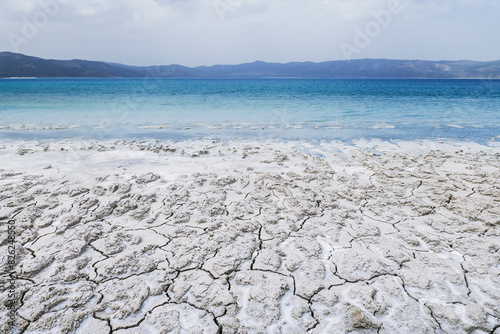 Salda Lake beach soil containing magnesium and magnesite found on Mars. Lake Salda is unique natural site of Turkiye in Burdur province