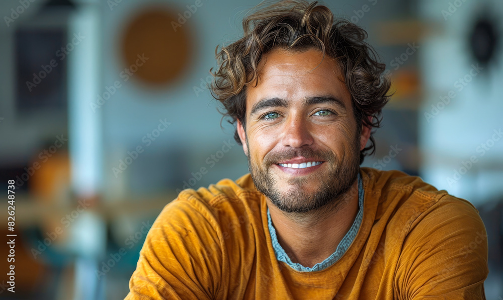 Friendly, Confident Caucasian Man in Casual Outfit Smiling Happily, Positive Vibes Concept for Portrait Photography, Headshot, Fashion