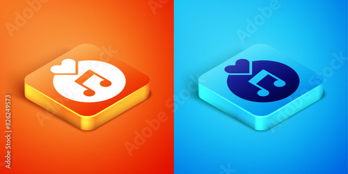 Fotografie Isometric Vinyl disk icon isolated on orange and blue background