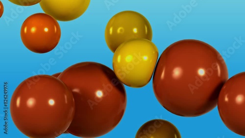 3D soft animation of yellow and orange spheres on a blue background with an alpha channel. 3D Render photo