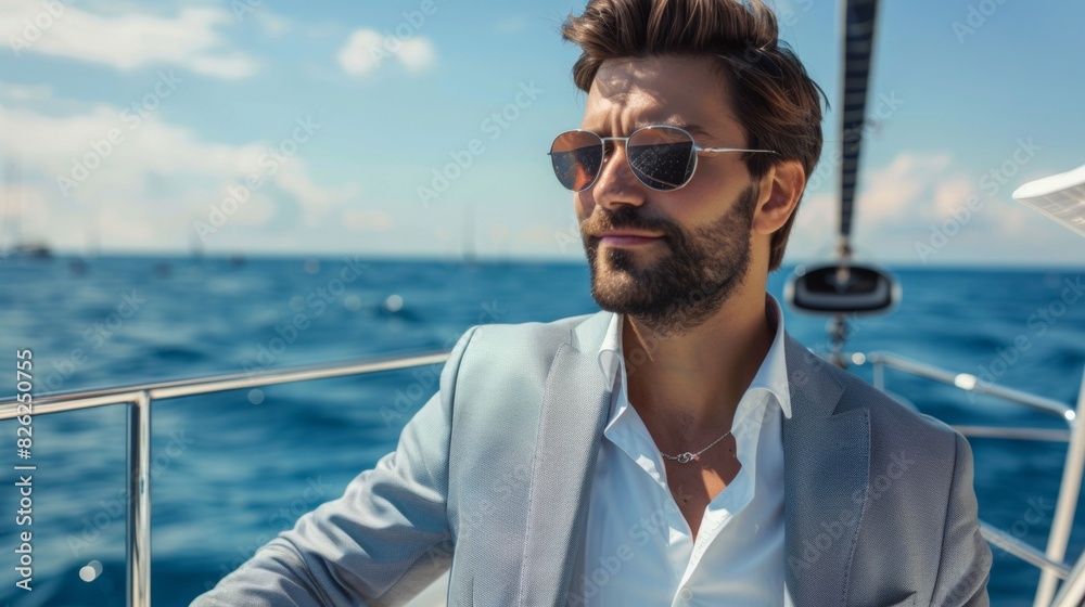 Portrait of a male on deck of a luxury yacht. Portrait of a male on deck of a luxury yacht.