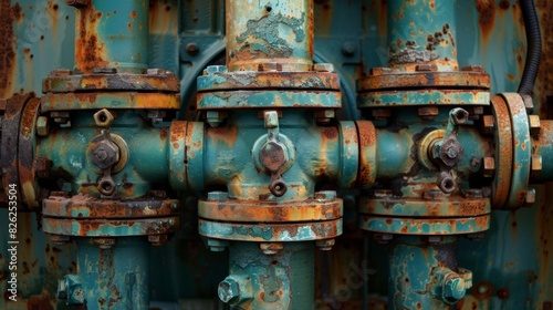 A closeup of the intricate pipes and valves that make up a submersible pump crucial for the extraction of oil.