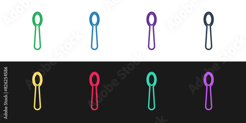 Set line Disposable plastic spoon icon isolated on black and white background. Vector Illustration
