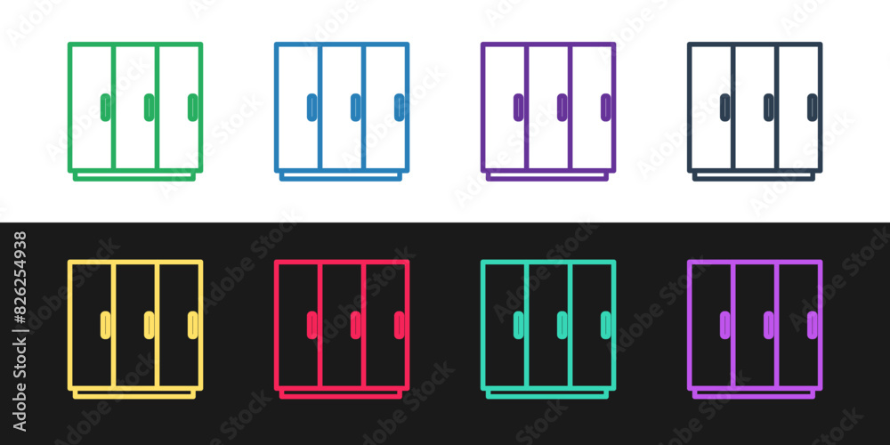 Obraz premium Set line Wardrobe icon isolated on black and white background. Vector