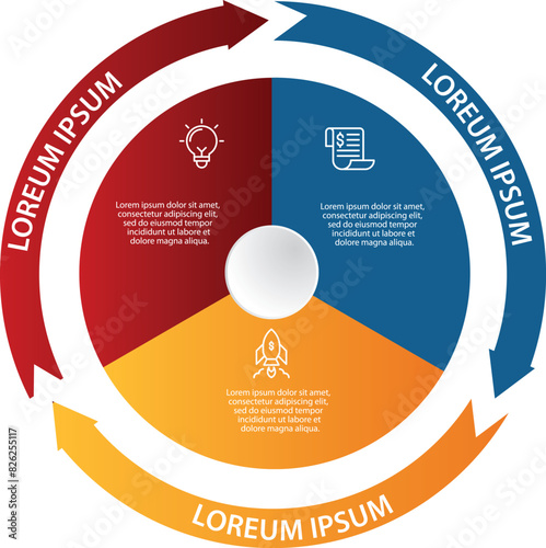 Collection of vector Arrow  circle chart infographic templates for presentations, advertising, layouts, annual reports. 3 options, steps, parts