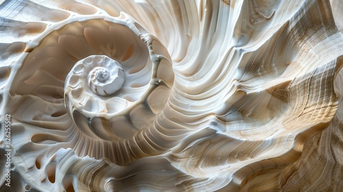 Amazing close-up of a seashell  showcasing its intricate spiral pattern and smooth  pearlescent surface.