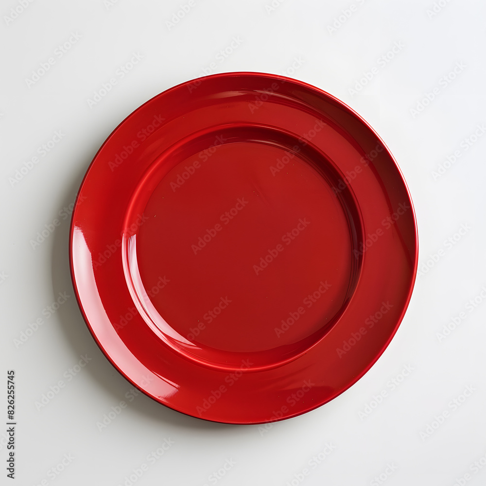 Red Dinner plate top view mock up isolated on white background
