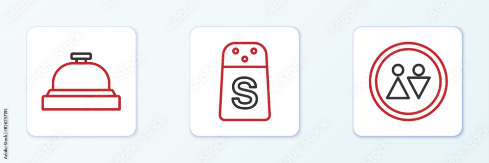 Set line Toilet, Hotel service bell and Salt icon. Vector Set line Toilet, Hotel service bell and Salt icon. Vector