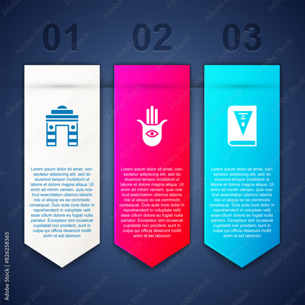 Set India Gate in Delhi, Hamsa hand and constitution day. Business infographic template. Vector Set India Gate in Delhi, Hamsa hand and constitution day. Business infographic template. Vector