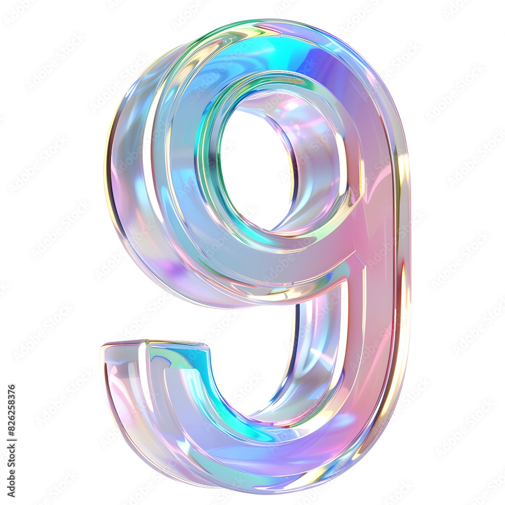 number 9 with rainbow colors and light reflection on the surface on transparent png background number 9 with rainbow colors and light reflection on the surface on transparent png background