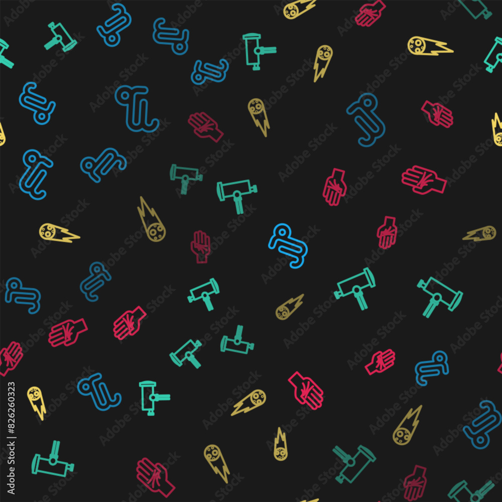 Set line Capricorn zodiac, Telescope, Comet falling down fast and Palmistry of the hand on seamless pattern. Vector Set line Capricorn zodiac, Telescope, Comet falling down fast and Palmistry of the hand on seamless pattern. Vector