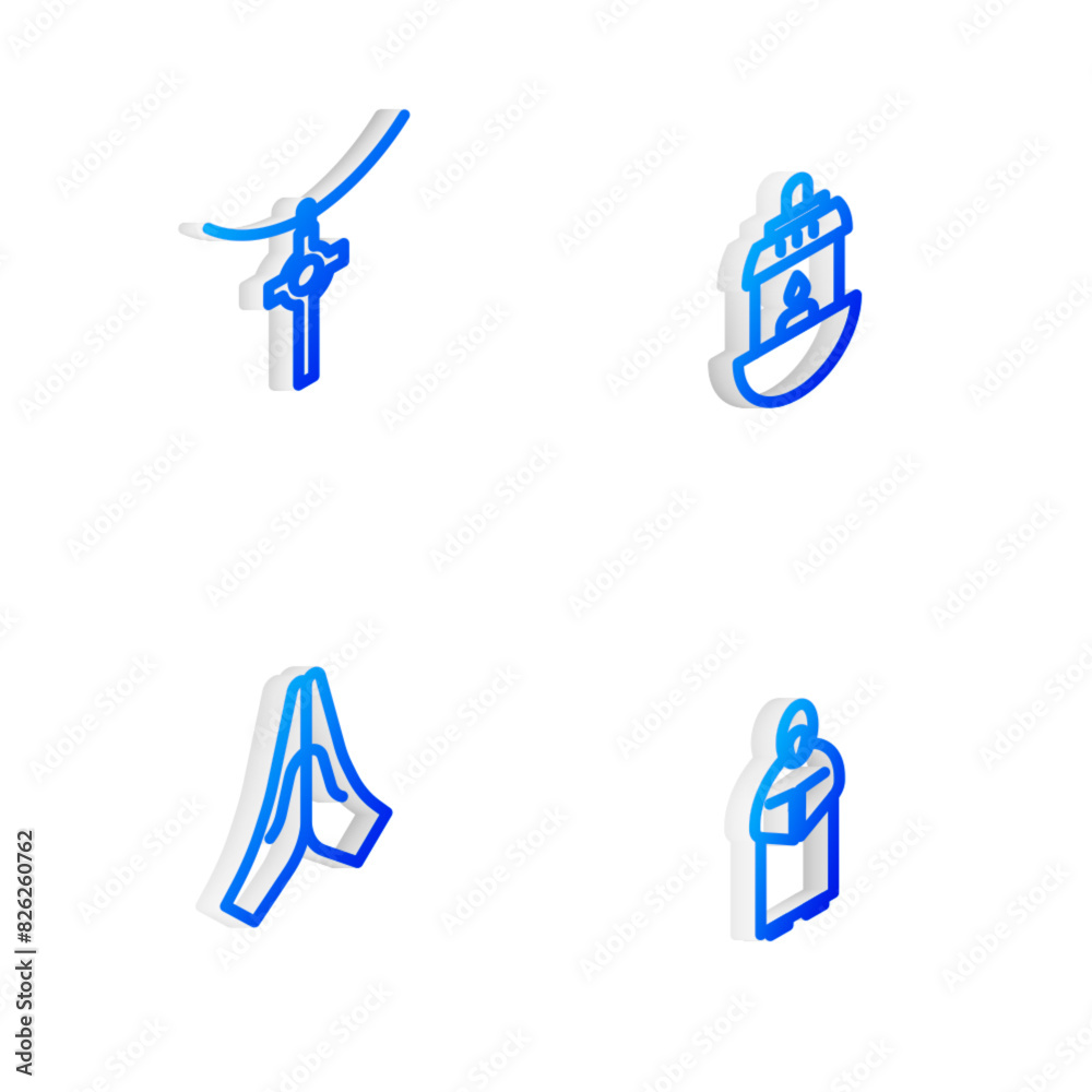 Fotografie Set Isometric line Ramadan Kareem lantern, Christian cross on chain, Hands praying position and Monk icon