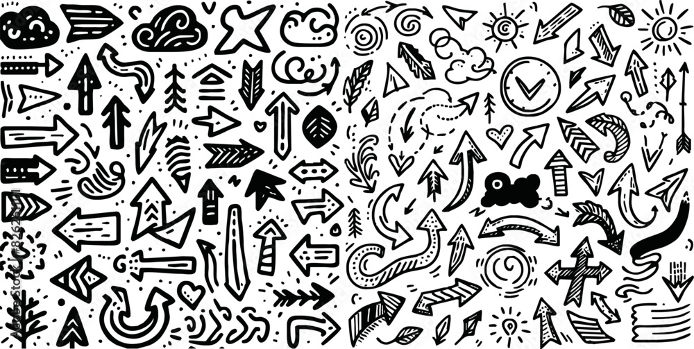 Hand drawn icon arrows set. Vector doodle icon. Hand drawn icon arrows set. Vector doodle icon.