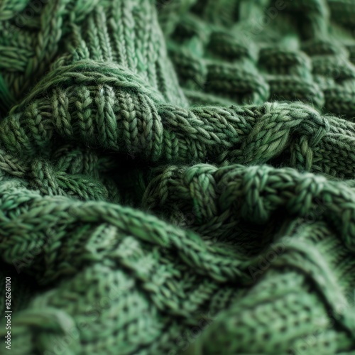 green knitted sweater closeup.