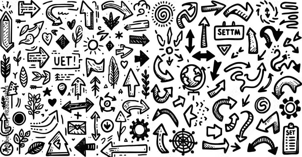 Hand drawn icon arrows set. Vector doodle icon. Hand drawn icon arrows set. Vector doodle icon.