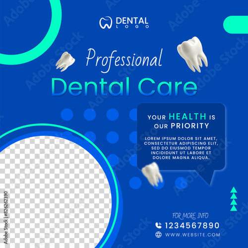 Dental care teeth treatment advertisement post with doctor hand holding teeth xray