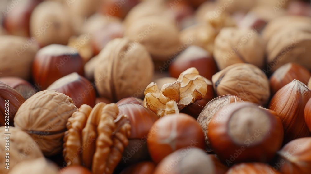 Fototapeta premium mixture of nuts close up background.