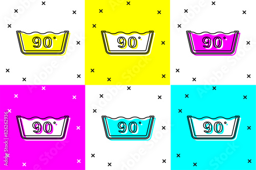 Set Washing under 90 degrees celsius icon isolated on color background. Temperature wash. Vector