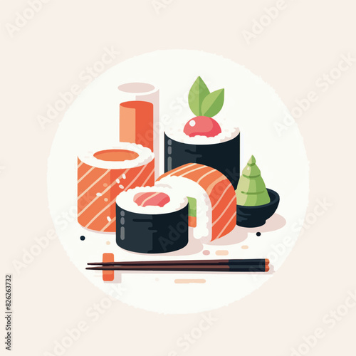 3d vector logo, sushi and sashimi japanese food