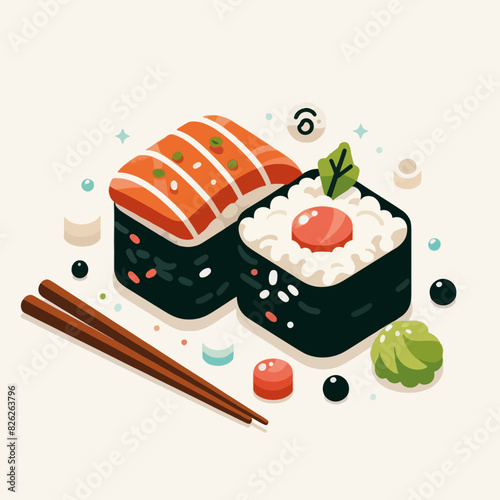 3d vector logo, sushi and sashimi japanese food