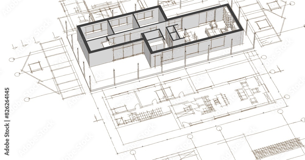 house architectural project sketch 3d illustration house architectural project sketch 3d illustration