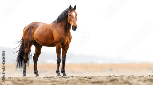 Bay horse standing isolated on white background  world animal s day  national animals  Generative Ai