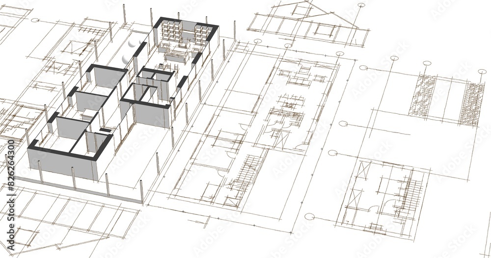 house architectural project sketch 3d illustration house architectural project sketch 3d illustration