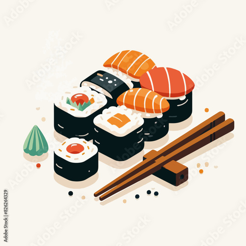 3d vector logo, sushi and sashimi japanese food