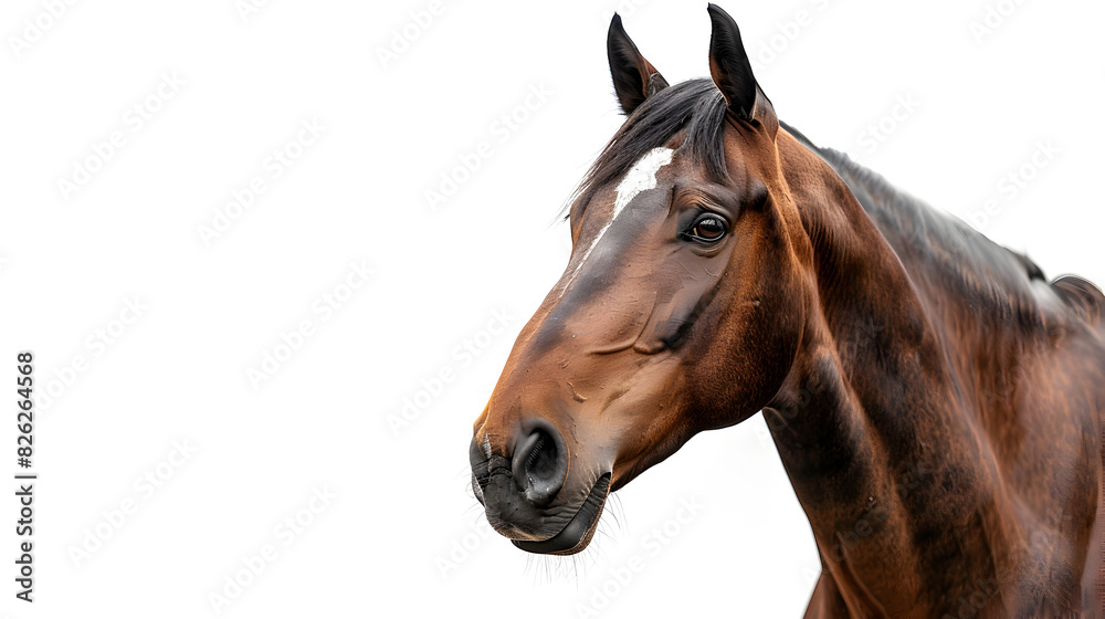 Bay horse standing isolated on white background, world animal's day, national animals, Generative Ai