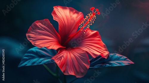 A 3D clipart of an Indian hibiscus flower, showcasing its bright red petals and prominent stamen photo