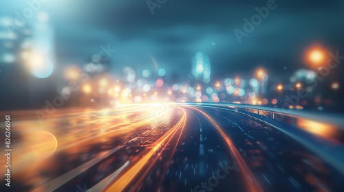 Dynamic Night Cityscape with Flowing Traffic and Illuminated Skyline © patungkead