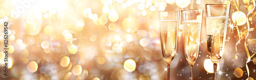 Glass of champagne on a christmas background luxury party on sparkling background 