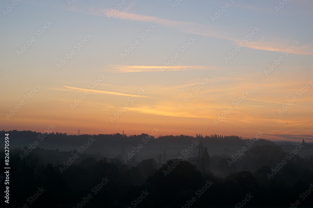 English landscape and sunrise in Derbyshire. English landscape and sunrise in Derbyshire.
