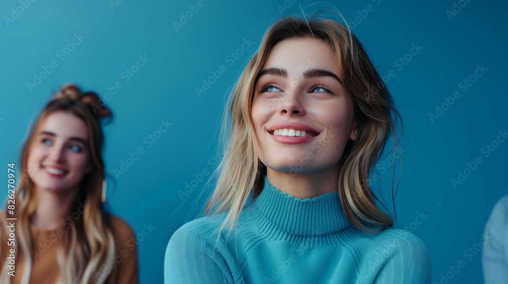 Attractive woman on blue background Attractive woman on blue background